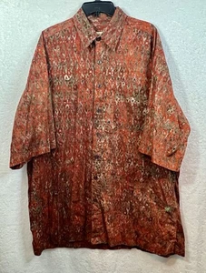 Johari West Shirt Mens 3XLT Red Batik Tribal Geometric Allover Button Down - Picture 1 of 5