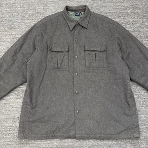 Vintage Gap Wool Shirt Mens Large Gray Quilt Lined Shacket Jacket Workwear Vent - Picture 1 of 10