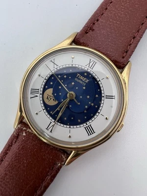 Vintage Rare 90’s Gold Tone Timex Moonphase Stylish Elegant Cool Men’s Watch - Image 1 of 4