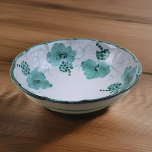 Vintage Vietri Solimene Green 12.5" Serving Bowl Hand Painted Grapes Leafs Italy - Picture 1 of 12