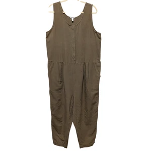 Eileen Fisher Womens Sz M Olive Organic Cotton Linen Crepe Slouchy Crop Jumpsuit - Picture 1 of 11