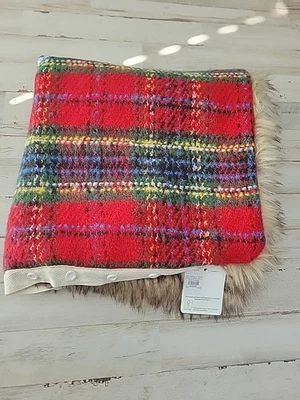 Pottery Barn  Stewart Plaid with Faux Fur Back Pillow Cover Red multi 24”×24" - Image 1 of 3