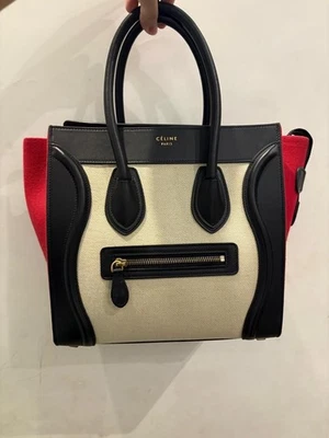 Authenticated Celine Small Tricolor Luggage Tote White Calf Leather Bag - Image 1 of 4