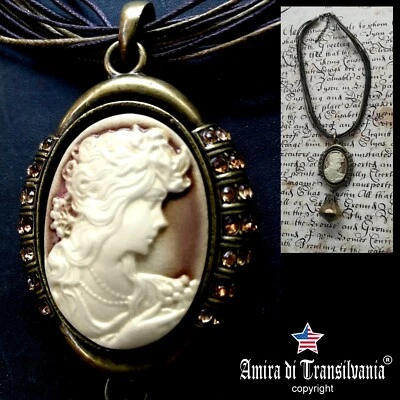 Vintage Joyería de Lujo Collar Colgante Mujer Antiguo Camafeo Collar Marrón Foto 1 de 4