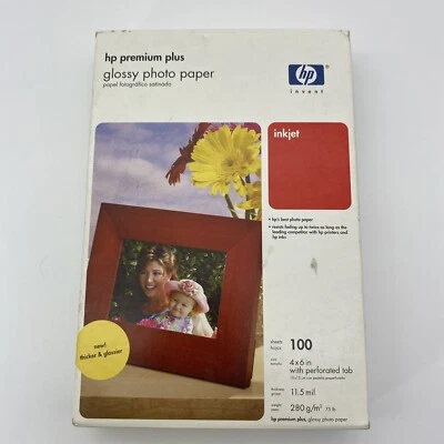 GENUINE HP Q5431A PREMIUM PLUS PHOTO PAPER GLOSSY 4 x 6 100 SHEETS INKJET PERFOR - Image 1 of 3