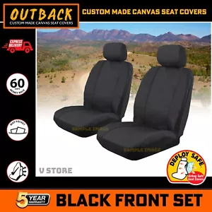 FRONT BLACK CANVAS Seat Covers For Toyota Hilux SR SR5 Rugged GUN126R 2015-2025 - Picture 1 of 9