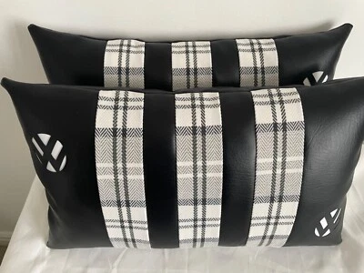 Cojines VW Camper Van un par en material tartán contraste imitación cuero negro nuevo Foto 1 de 4