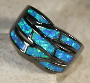 Anello grande NERO ARGENTO elegante opale di fuoco blu misura 7, WR40405 - Foto 1 di 3