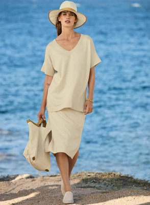 NWT Peruvian Connection Natural Tangier Skirt Women's M Pull On Knit Pima Cotton - Image 1 of 4