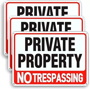 3 Pack Large Private Property No Trespassing Sign 8X12 Inch Rust Free Aluminum - Picture 1 of 8