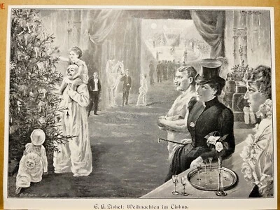 Antik Illustration 1893 E. H. Zirkel Weihnacht im Circus Kunstdruck Holzschnitt - Bild 1 von 4
