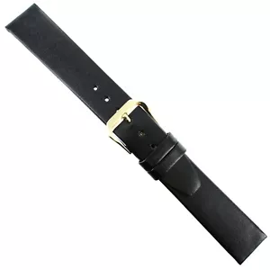 18mm Kreisler Black Genuine Smooth Calf Leather Unstitched Mens Watch Band Reg - Picture 1 of 4