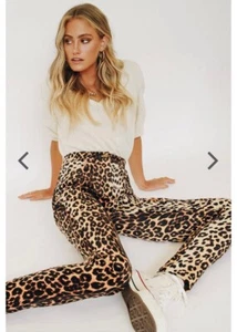Verge Girl Pants Womens 10 Brown Cheetah Print 90’s Afterparty Stretch Pull On - Picture 1 of 16