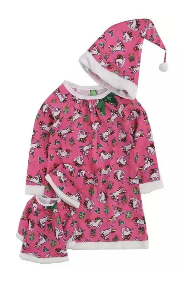 Dollie & Me NAVIDAD UNICORNIO Rosa Talla 12 Vestido de Noche Pjs 18” Muñeca Sombrero 10 Foto 1 de 1