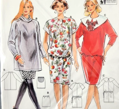 Vtg Uncut Burda 4745 Sewing Pattern Misses Blouson Dress Tunic Top Skirt Sz 8-18 - Image 1 of 4