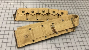 WW2 U.S. Army M1923 10-pocket Garand Belt, Great Khaki Canvas Repro. "1942" date - Picture 1 of 15