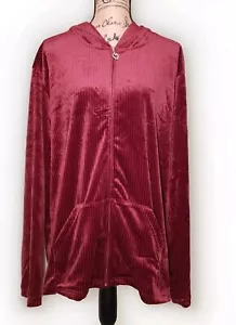 Fashion Bug Active - Cranberry Velour Hooded Zip Jacket - Women's Size 30/32W - Picture 1 of 4
