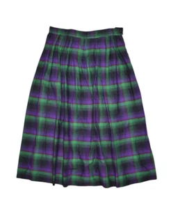 Vintage Skirt Womens 30" Tartan Plaid Green Purple Pleated Flare Maxi 70s - Picture 1 of 6