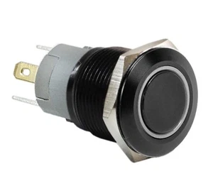25mm Black Stainless Push Button White Halo LED On / Off Light Switch - Picture 1 of 1