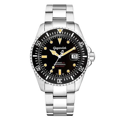 Gigandet Uomo Sub Orologio Automatico Acciaio Data Argento Nero G2-007 - Immagine 1 di 4