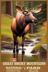 Great Smoky National Park Moose Art Travel Poster Large 16x24 Wilderness - Picture 1 of 1