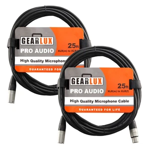 Gearlux XLR Microphone Cable, Fully Balanced, Male to Female, 25 Feet - 2 Pack - Picture 1 of 5