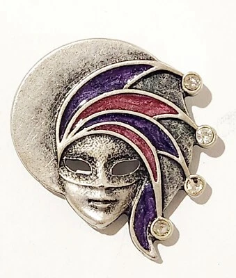 Broche Pin Esmalte Mardi Gras Mascarada Máscara Dama Estrás Peltre 2" De Colección  Foto 1 de 4