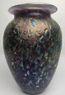 Beautiful Signed Eickholt 8” Art Glass Vase 2010 Purple Gold Blue Tide Pool