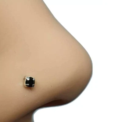 Borchia naso ossidiana pietra preziosa nera 22 g (0,6 mm) argento 925 1,8 mm ... - Immagine 1 di 4