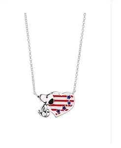 $50 PEANUTS UNWRITTEN SILVER PLATED SNOOPY DOG HOUSE FLAG NECKLACE 16" C100 - Picture 1 of 3