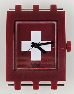 Swatch Swiss Switzerland Flag Red White Typical Square SURB100 Watch Working VTG - Picture 1 of 12