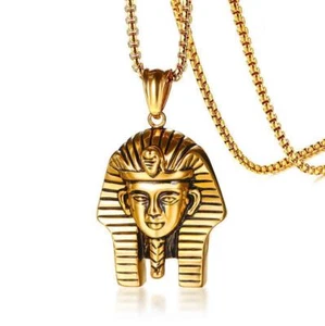 Vintage Mens Egyptian Pharaoh Pendant Necklace Stainless Steel Men - Picture 1 of 14