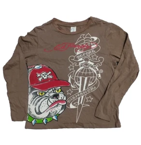 ED HARDY KIDS Bulldog With Red Baseball Cap With Skull Long Sleeve Shirt Size 10 - Picture 1 of 9