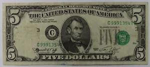 SERIES 1974 $5.00 FRN Note Error Extreme Print Shift Error - Picture 1 of 2