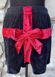 INTIMO Unisex Navidad Boxer Shorts Mediano Negro Terciopelo Rojo Lazo EC - Imagen 1 de 7