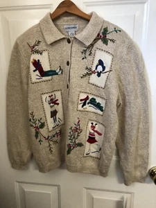 Vintage ALFRED DUNNER Sweater Women’s PXL Tan Embroidered Ice Skater w/Tags - Picture 1 of 9
