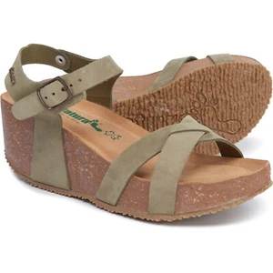 NIB BioNatura Made in Italy 24 Fregene X-Leather Wedge Sandals, Nabuk Olive, 8 M - Picture 1 of 6