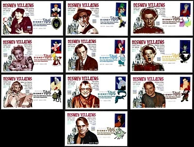 USA, SCOTT # 5213-5222, RARE GLEN SET 10 FDC COVERS DISNEY VILLAINS CARTOONS DCP - Image 1 of 4