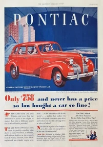 Pontiac 1939 coche rojo vintage anuncio De luxe seis sedán de 4 puertas - Imagen 1 de 1