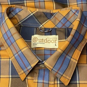 Roundtree & Yorke Outdoor Shirt Men Large Orange Plaid Button Front New - Picture 1 of 11