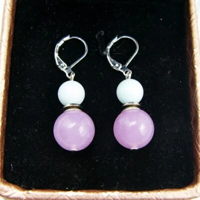 BAILYSBEADS Larimar & Lavendelquarz Ohrringe Ohrhänger Klappbrisuren versilbert - Bild 1 von 2