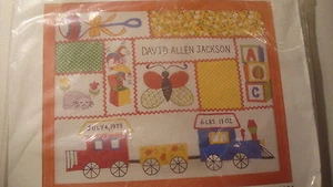 Creative Stitchery Kit Vintage "Calico Birth Sampler" Baby Name Date Fabric - Picture 1 of 10