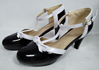 T-strap high heel party shoes EU44 UK9.5 round toe black patent - SH06