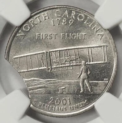 2001 NGC MS63 10% Curved Clip North Carolina State Quarter Mint Error Rare Date - Image 1 of 4