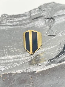 Vintage Brass and Faux Onyx Statement Ring, Gold Tone Mid Century Modern - Picture 1 of 9