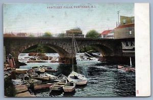 Pawtuxet Falls Bridge Scene Pawtuxet Rhode Island Boat UDB postcard D5 - Picture 1 of 2