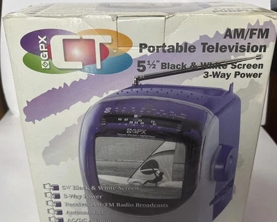 GPX CT Purple TVP2cT AM/FM Portable Television 5 1/2" Black & White TV - Image 1 of 4
