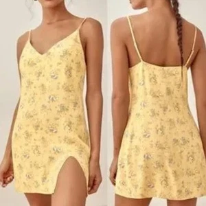 Reformation Yellow Floral Chemise with Side Slit - Picture 1 of 8