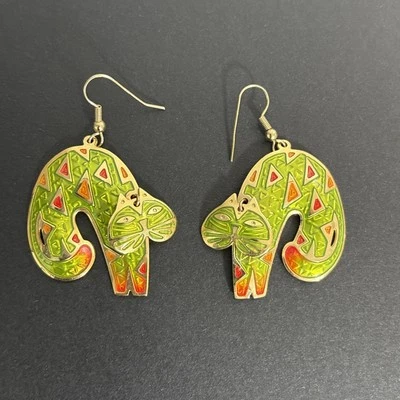 BEREBI Cat Earrings Green /Orange Enamel Gold Trim Moving Head Signed on back 2” - Image 1 of 4