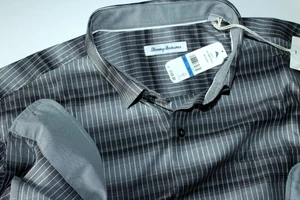 Tommy Bahama Shirt Lazlo Ombre Stripe Fog Grey Silk Blend BT326111 New LS 2XLB - Picture 1 of 4